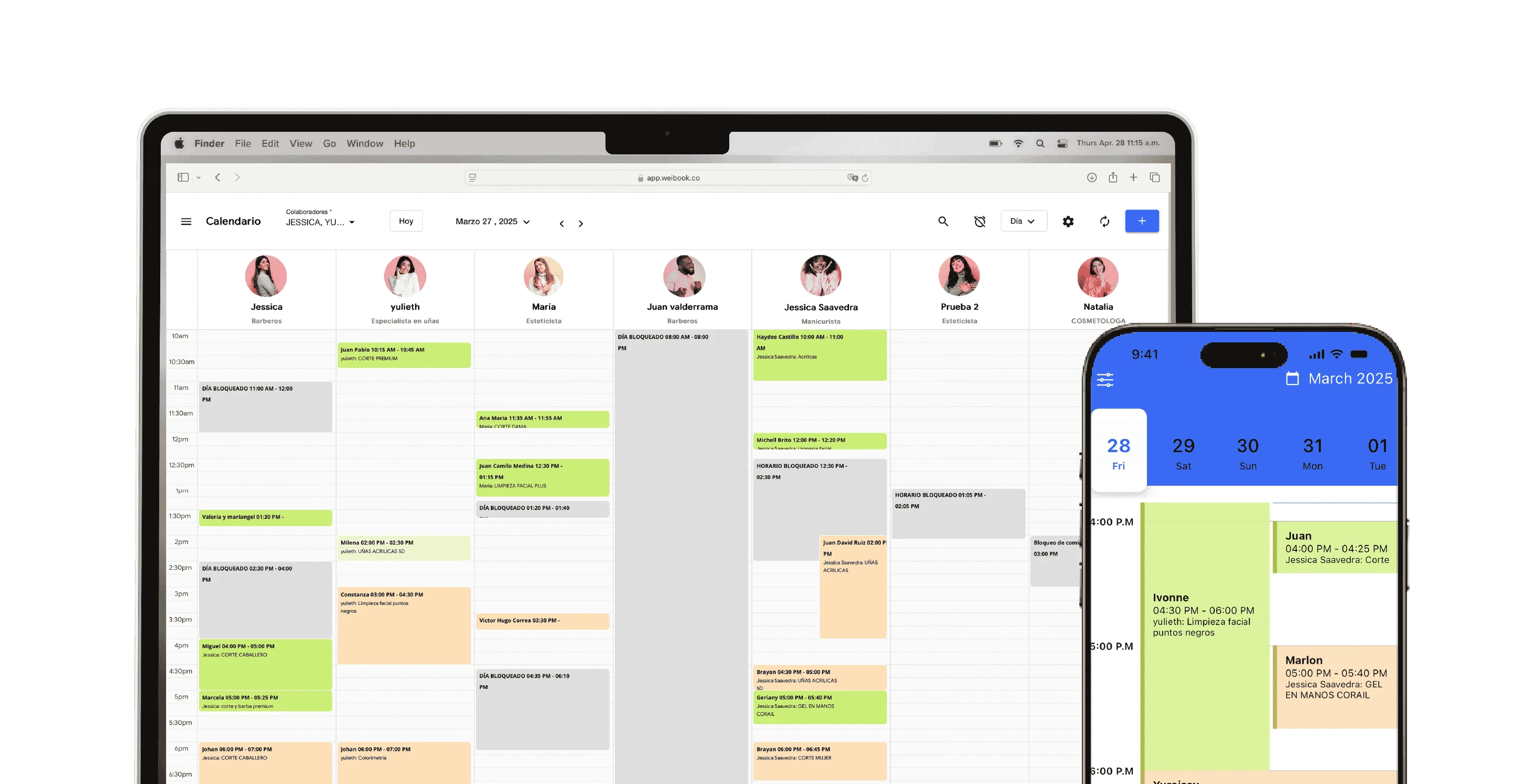 Agenda de citas de Weibook accesible desde ordenador y móvil, diseñada para salones de belleza
