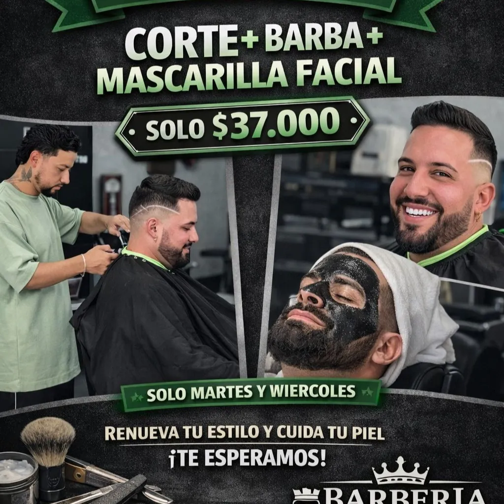 PROMO  CORTE + BARBA + MASCARILLA  (SOLO APLICA PARA MARTES Y MIERCOLES) 