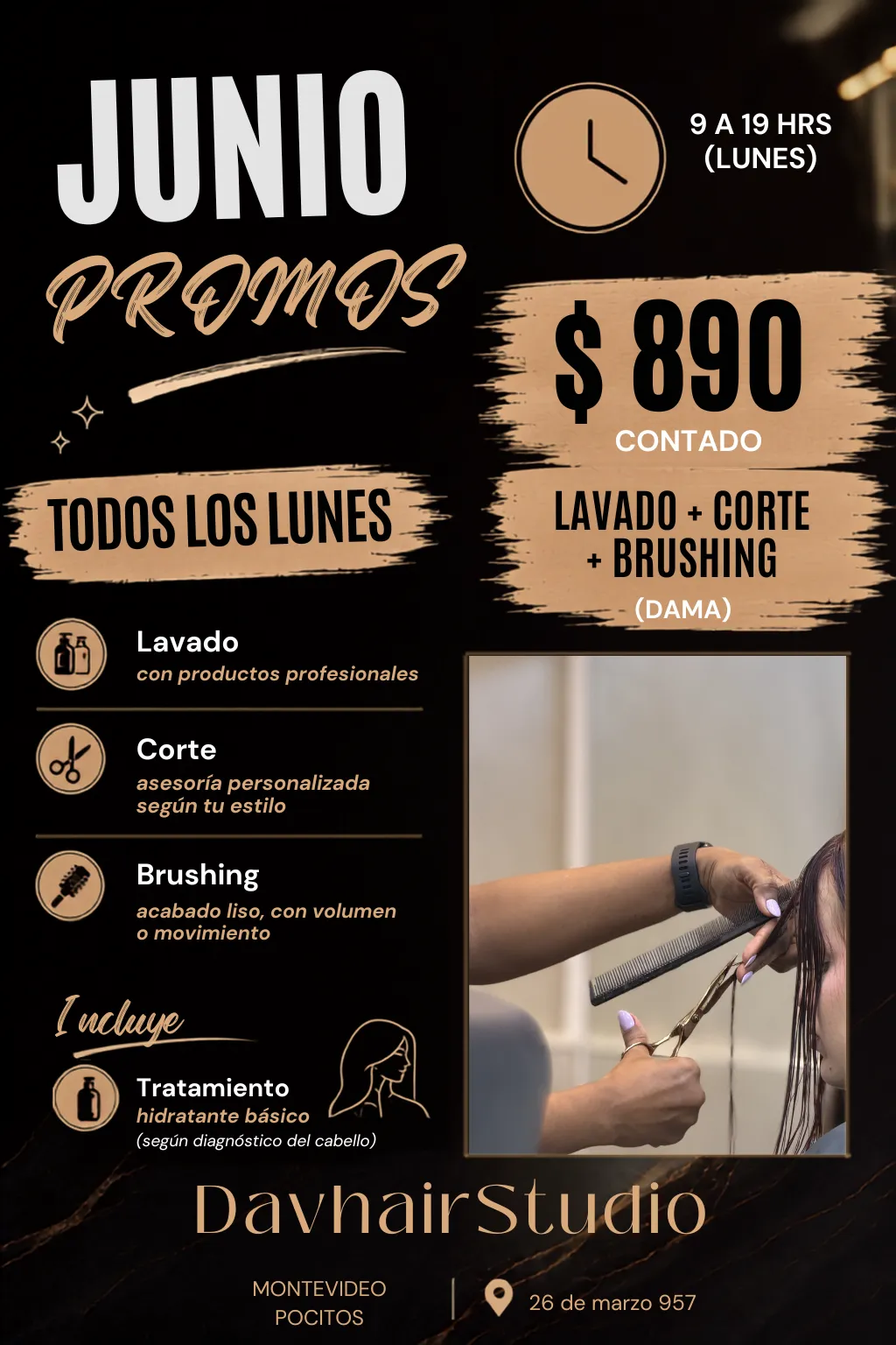 promoción de lavado + corte + brushing (dama)