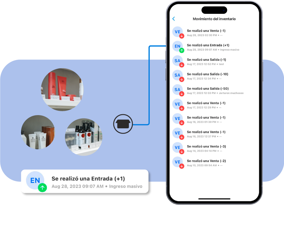 Weibook inventory management showing product movements from mobile